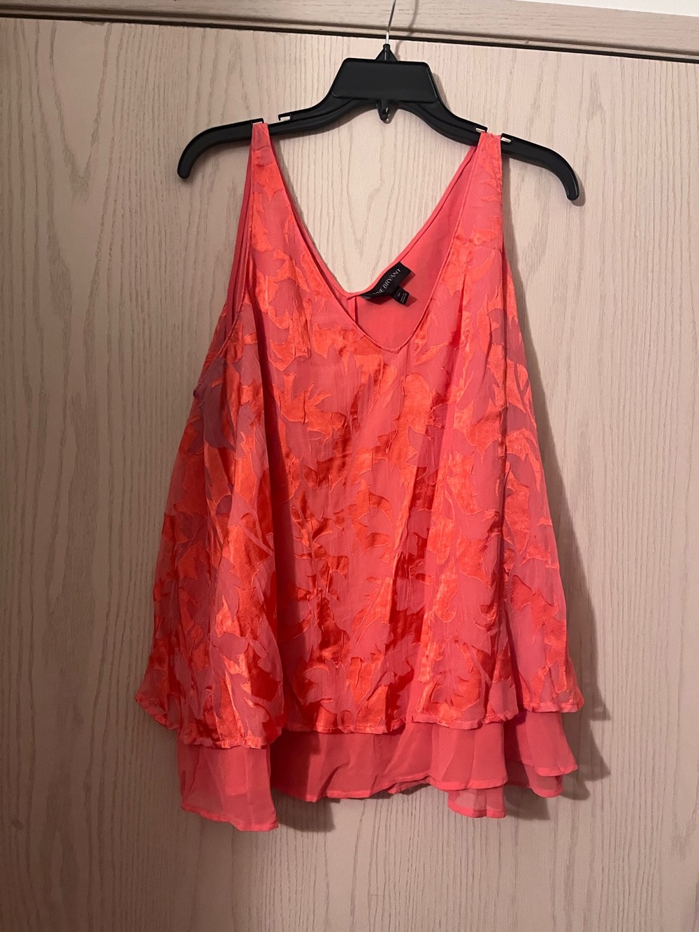 Lane Bryant Bright Coral Floral Lace Layered V-Neck Women's Tank Top